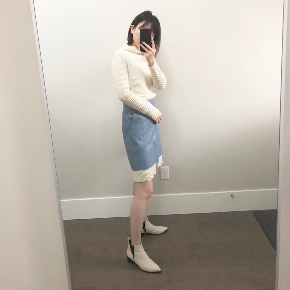 Dusty blue faux leather skirt